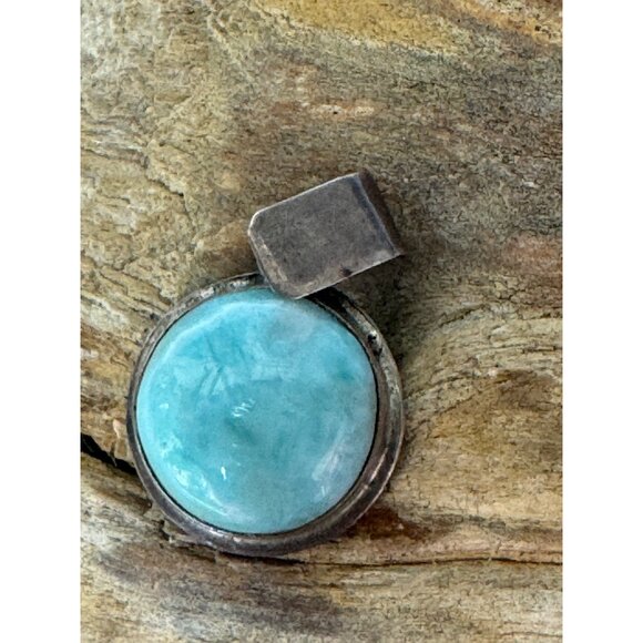 Sterling Silver 925 Larimar Round Pendant With Bail For Necklace Jewelry - Picture 6 of 9